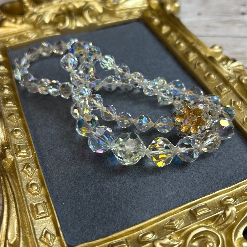 Romantic Vintage Crystal AB Necklace with the Most Beautiful Box Clasp